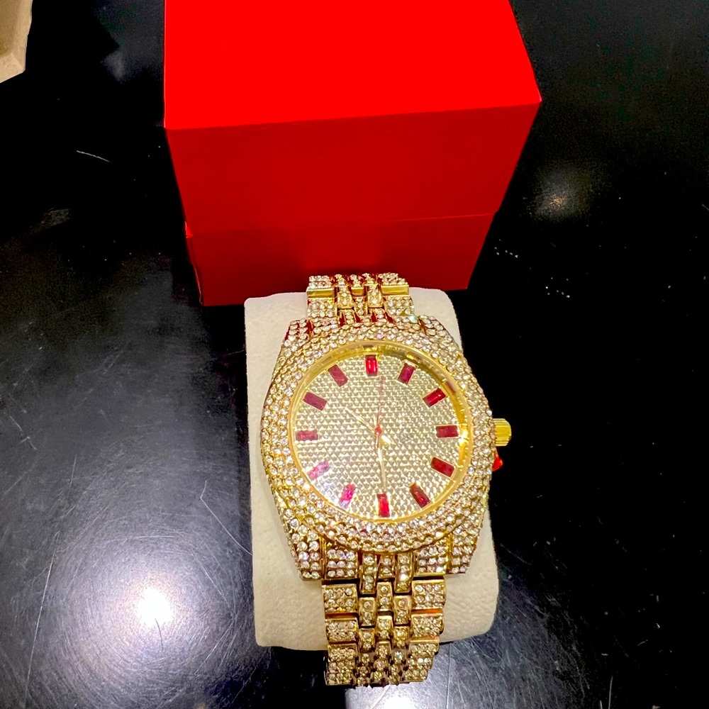 Hip hop bling watch gold